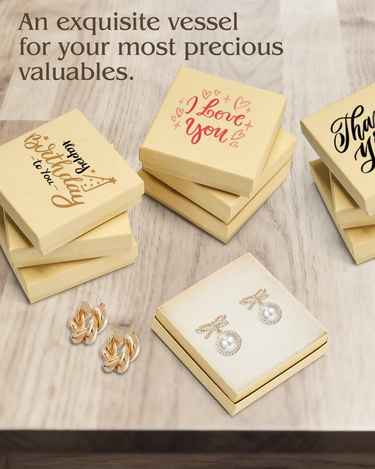 20-Pack 3.5X3.5X1 Inch Cardboard Jewelry Boxes, Thick Paper Box Bulk for Jewelry Gift Packaging/Shipping, Bracelet Gift Case with Cotton Filled and Lids -Brown