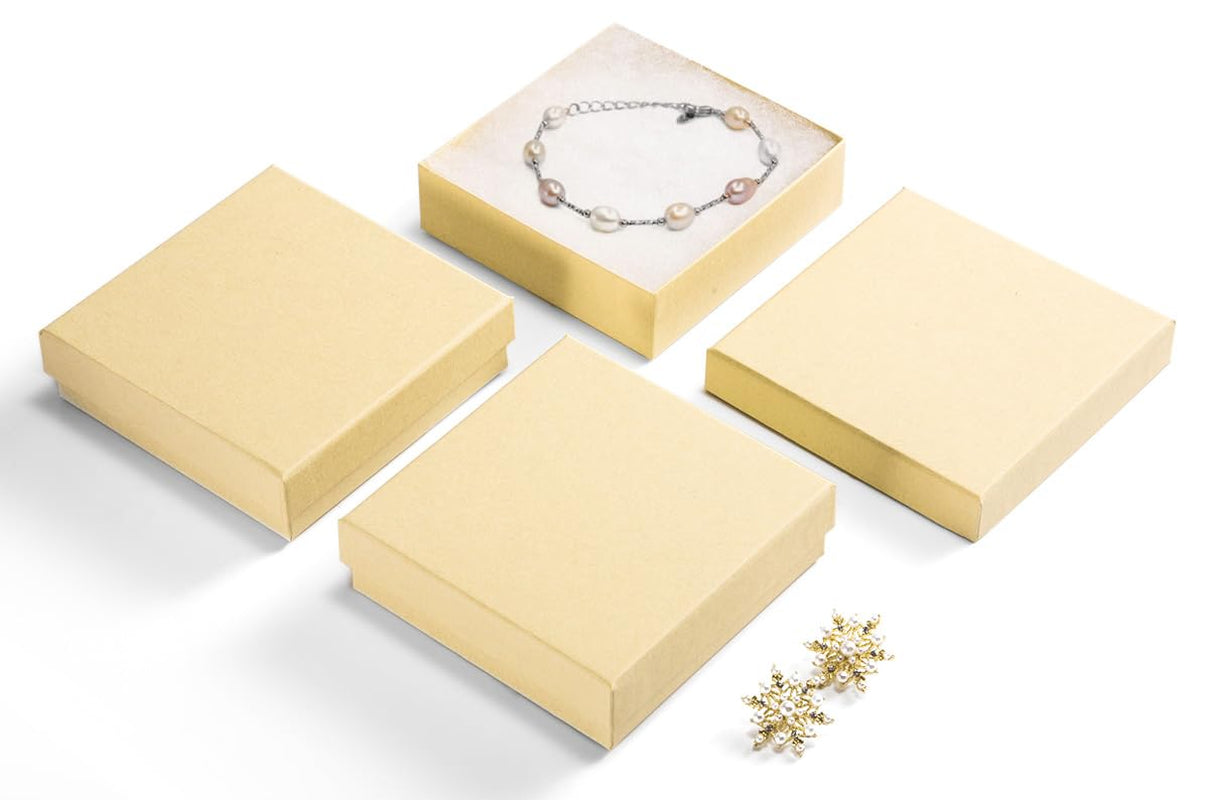 20-Pack 3.5X3.5X1 Inch Cardboard Jewelry Boxes, Thick Paper Box Bulk for Jewelry Gift Packaging/Shipping, Bracelet Gift Case with Cotton Filled and Lids -Brown