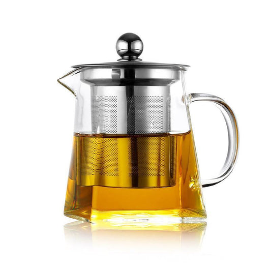 Glass Tea Pot with Removable Stainless Steel Filter & Handle, Clear Square Tea Pot & Tea Cup Set, Tea Making Tool for Home Office Use, Home Accessories, Kitchen Accessories