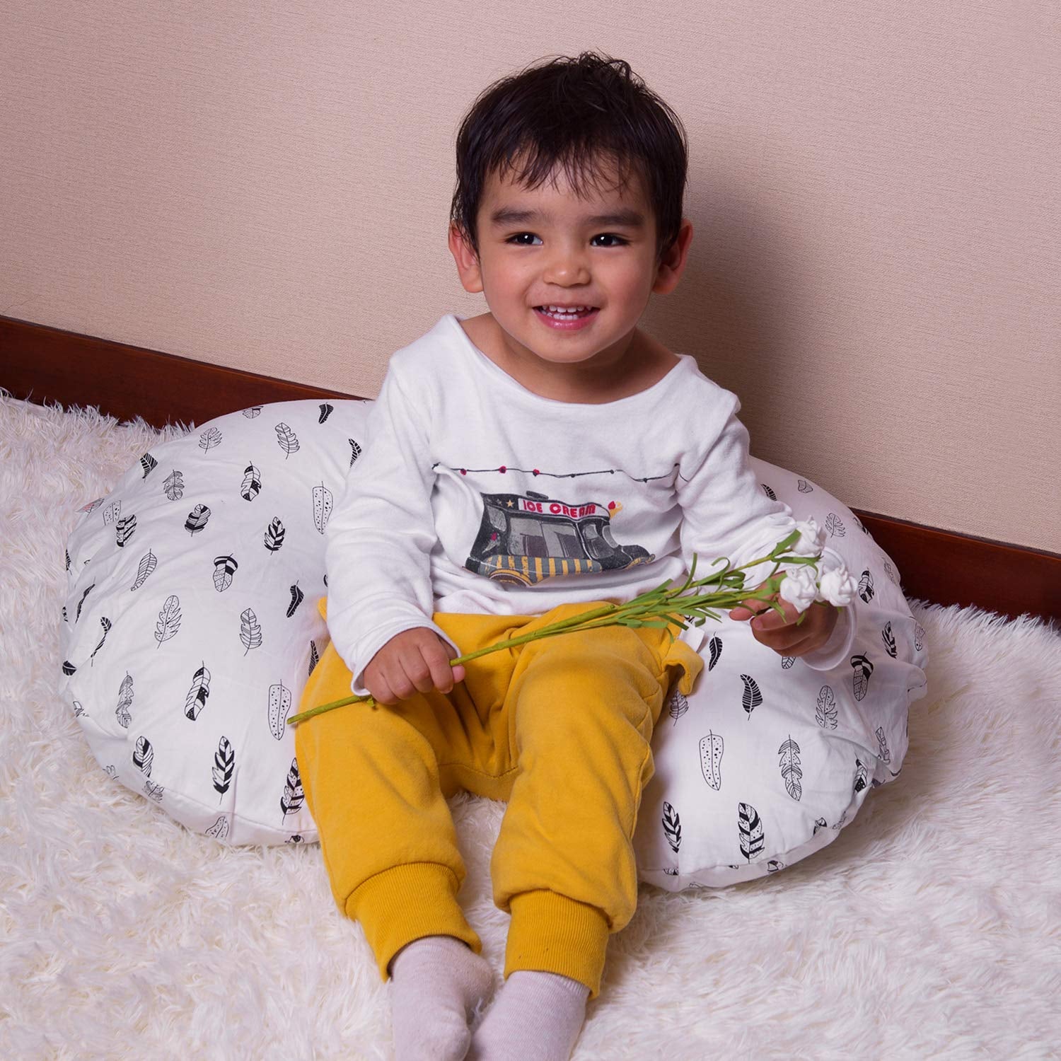 BABY Nursing Pillow Cover Slipcover,100% Organic Cotton ,Soft and Comfortable,Feathers Design,Maternity Breastfeeding Newborn Infant Feeding Cushion Cover, ZT01